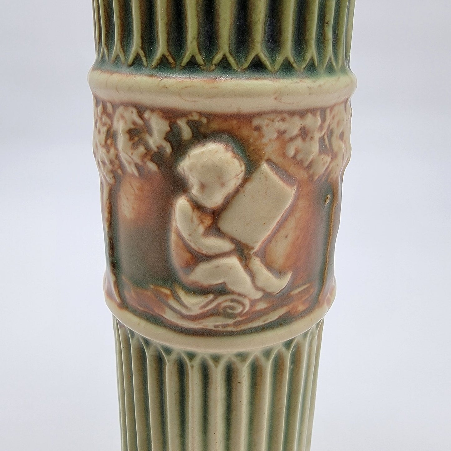 Antique 1916 Roseville Donatello Art Pottery Cherub Vase 109-12