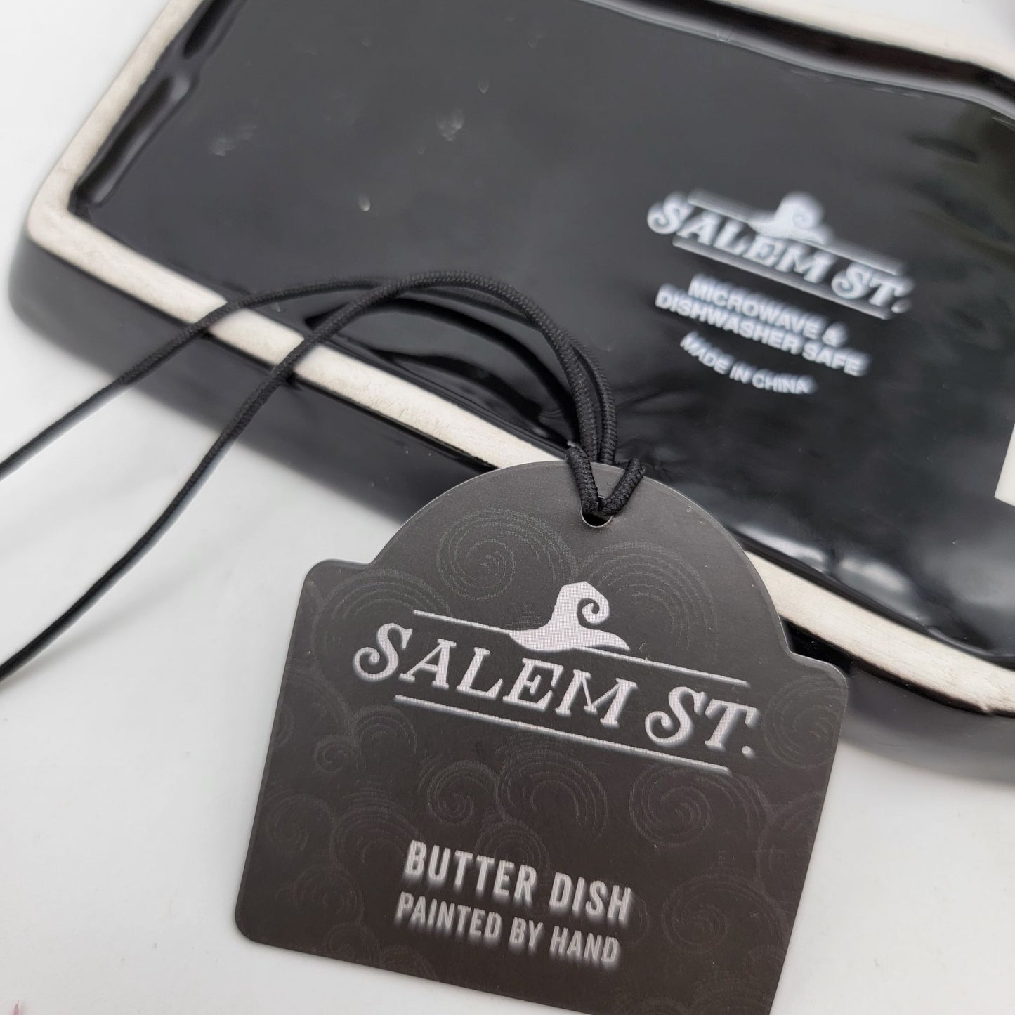 Salem St. Black Coffin-Shaped Butter Dish With Skull Handle