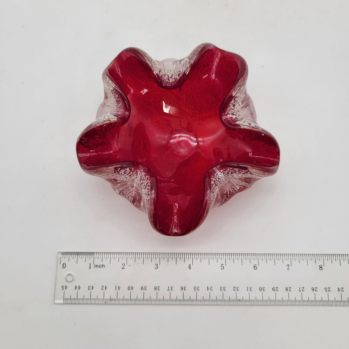 Barovier & Toso Murano Red And Silver Aventurine Glass Bowl