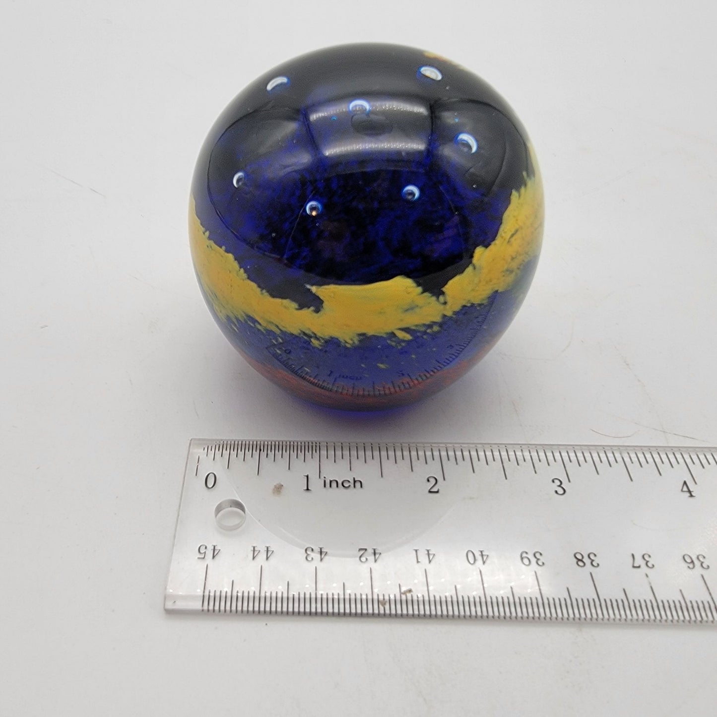 The Bombay Company Art Glass Paperweight Abstract Yellow & Blue