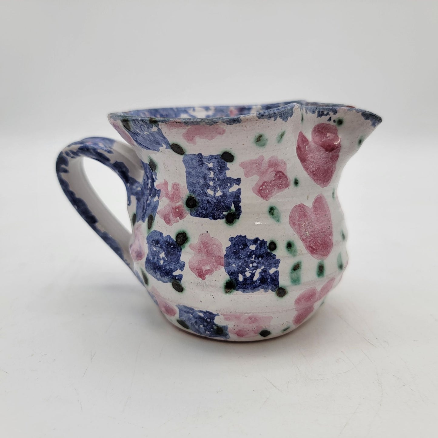 Handmade Susan Leader Vermont Redware Spongeware Creamer Pitcher With Hearts