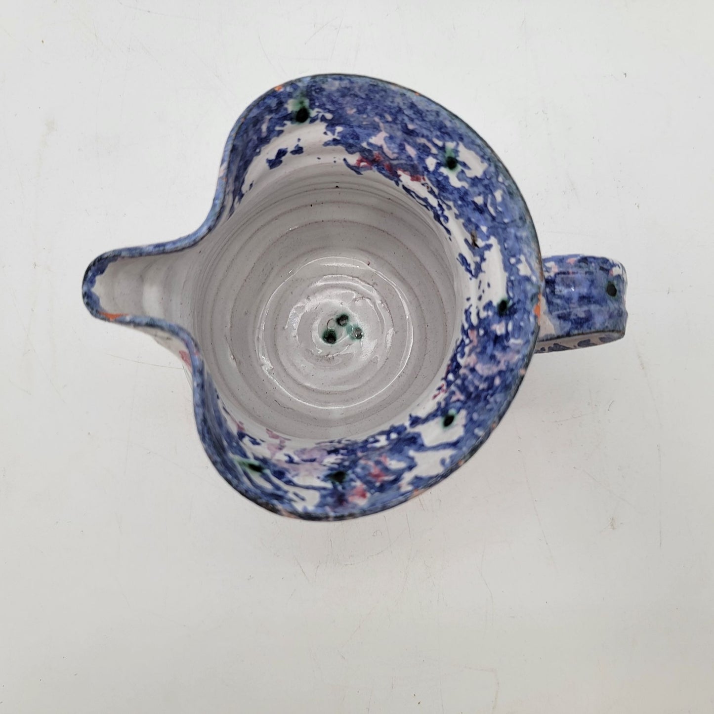 Handmade Susan Leader Vermont Redware Spongeware Creamer Pitcher With Hearts
