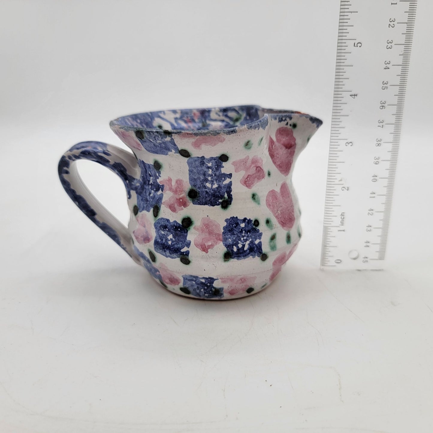 Handmade Susan Leader Vermont Redware Spongeware Creamer Pitcher With Hearts