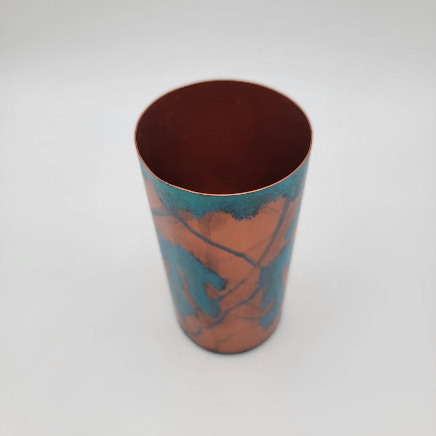 Koyal Patina Metal Cylinder Vase With Blue & Copper Finish 7.5 Inches Tall