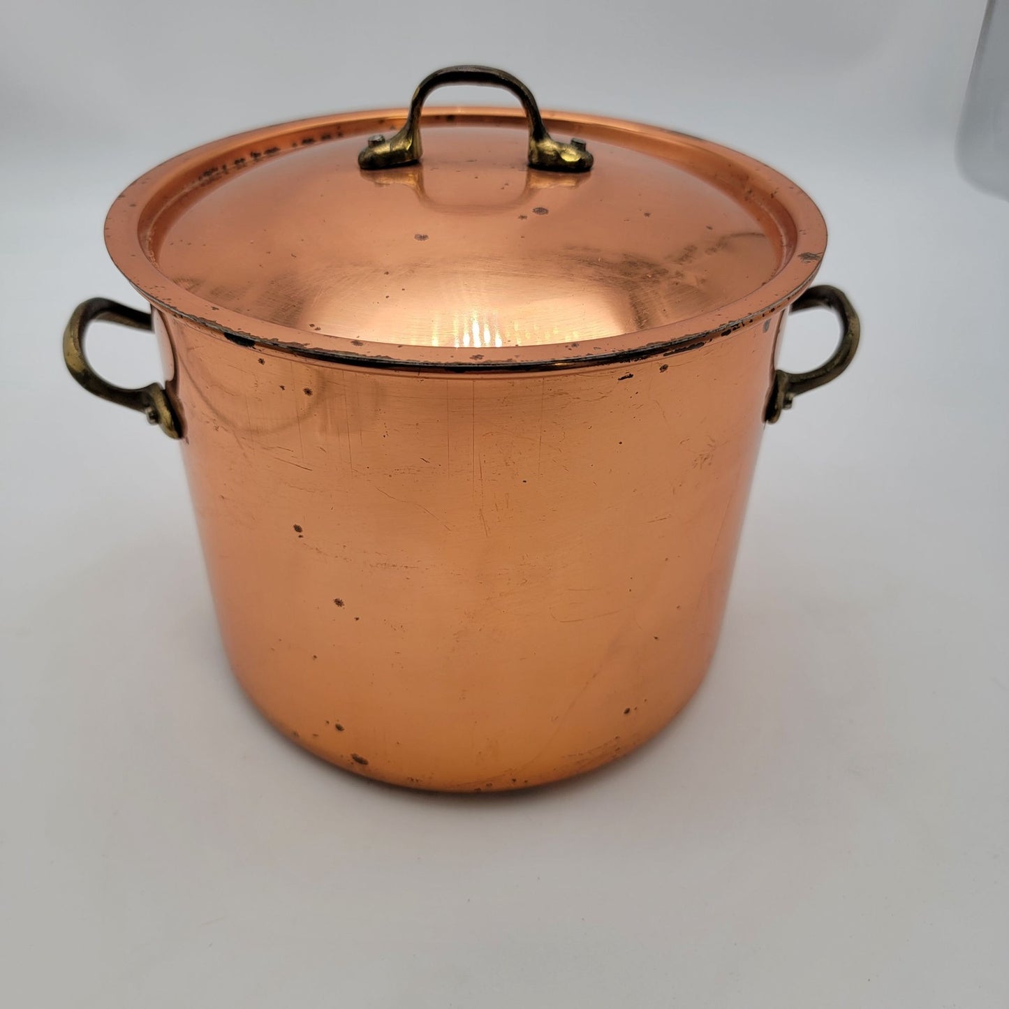 Vintage Copral Portugal Copper Stock Pot With Lid & Handles