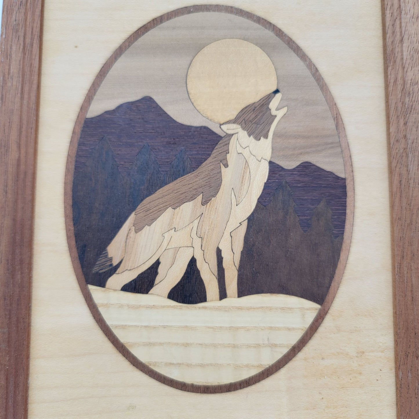 Howling Wolf Wood Marquetry Inlay Art By Jeff Nelson of Hudson River