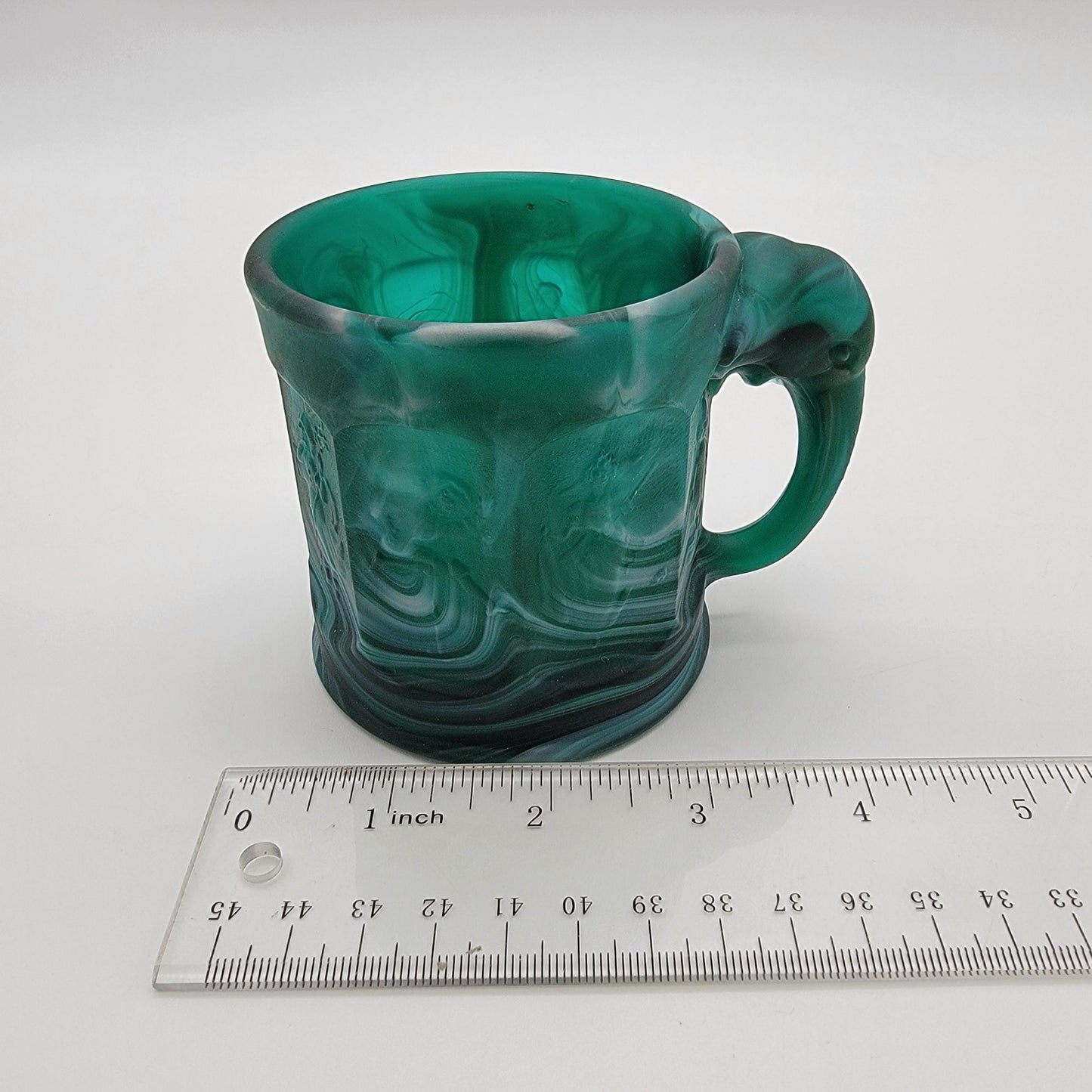 Vintage Imperial Glass Malachite Slag Glass Storybook Mug Elephant Handle