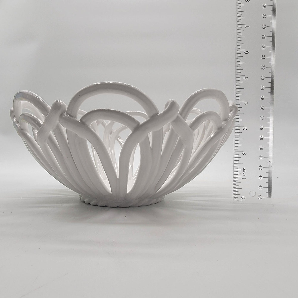 White Italian Looped Pottery Bowl With Openwork - as found