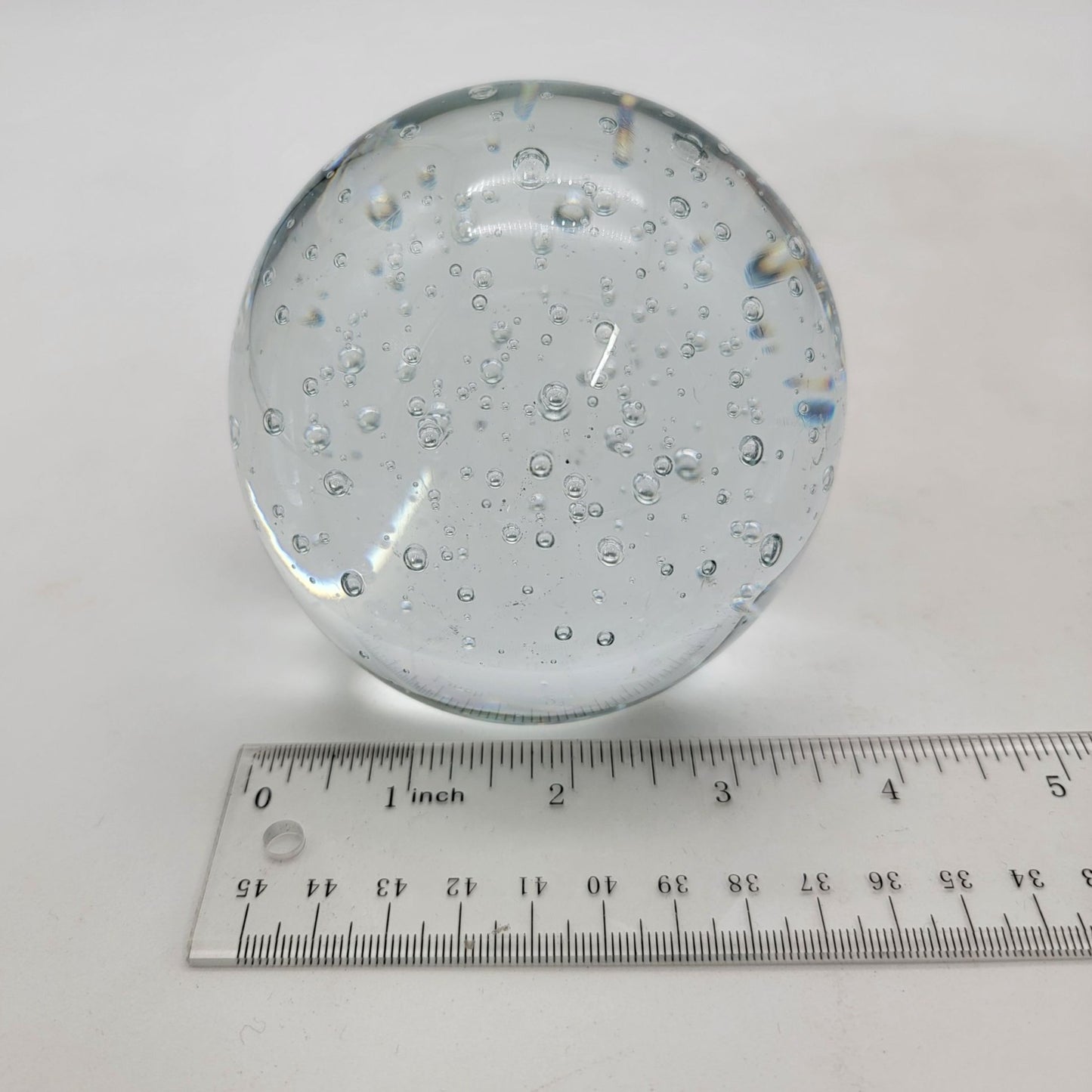 Crystal Clear Controlled Bubbles Art Glass Paperweight Round
