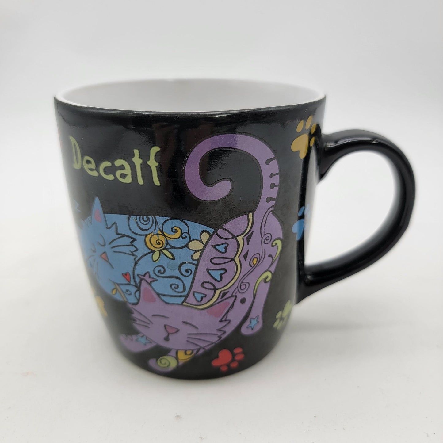 "Catffeinated/Decatf" Cat Paw Prints Ceramic Mug