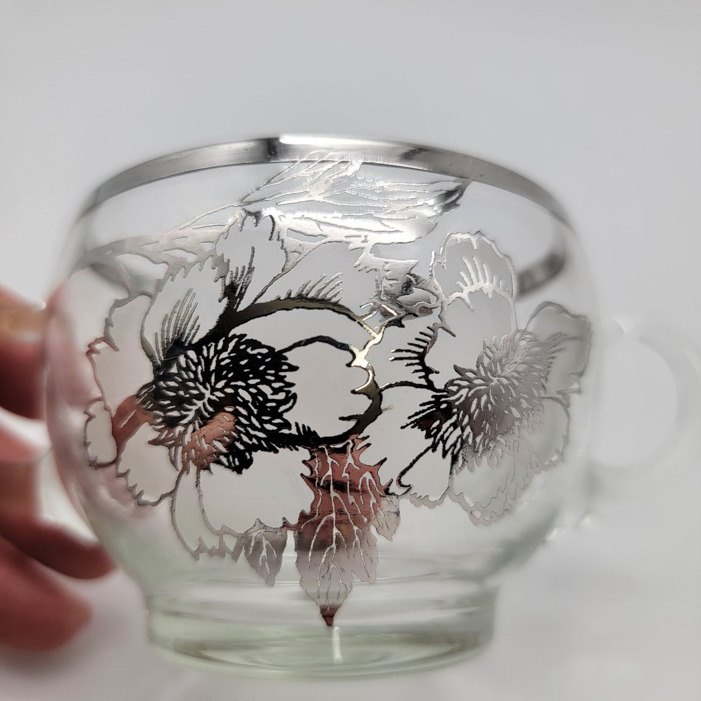 Vintage Silver City Glass Co. Flanders Poppy Cream & Sugar Set Silver Overlay