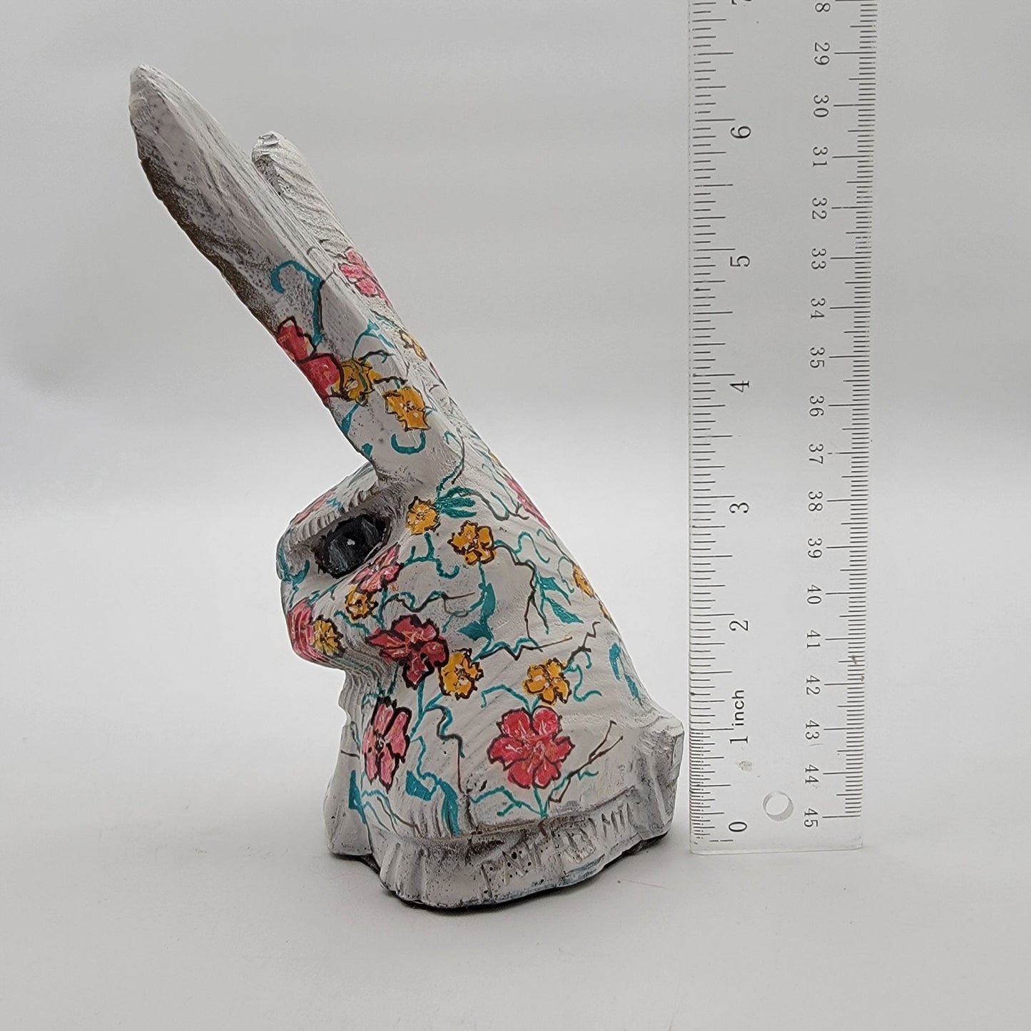 Signed Paula Dimit Folk Art Wooden Bunny Sculpture
