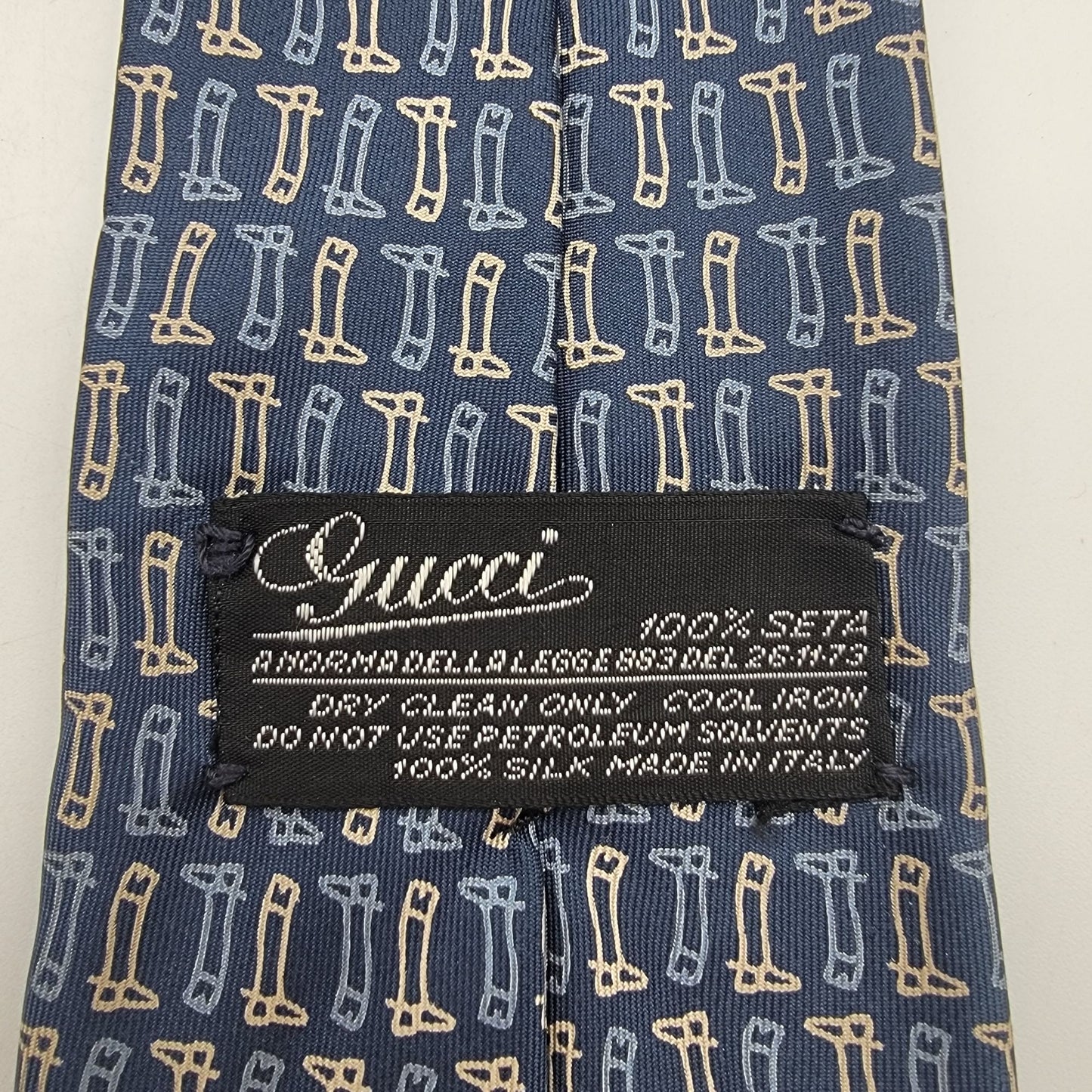 Vintage Gucci Equestrian Riding Boots Silk Tie Navy