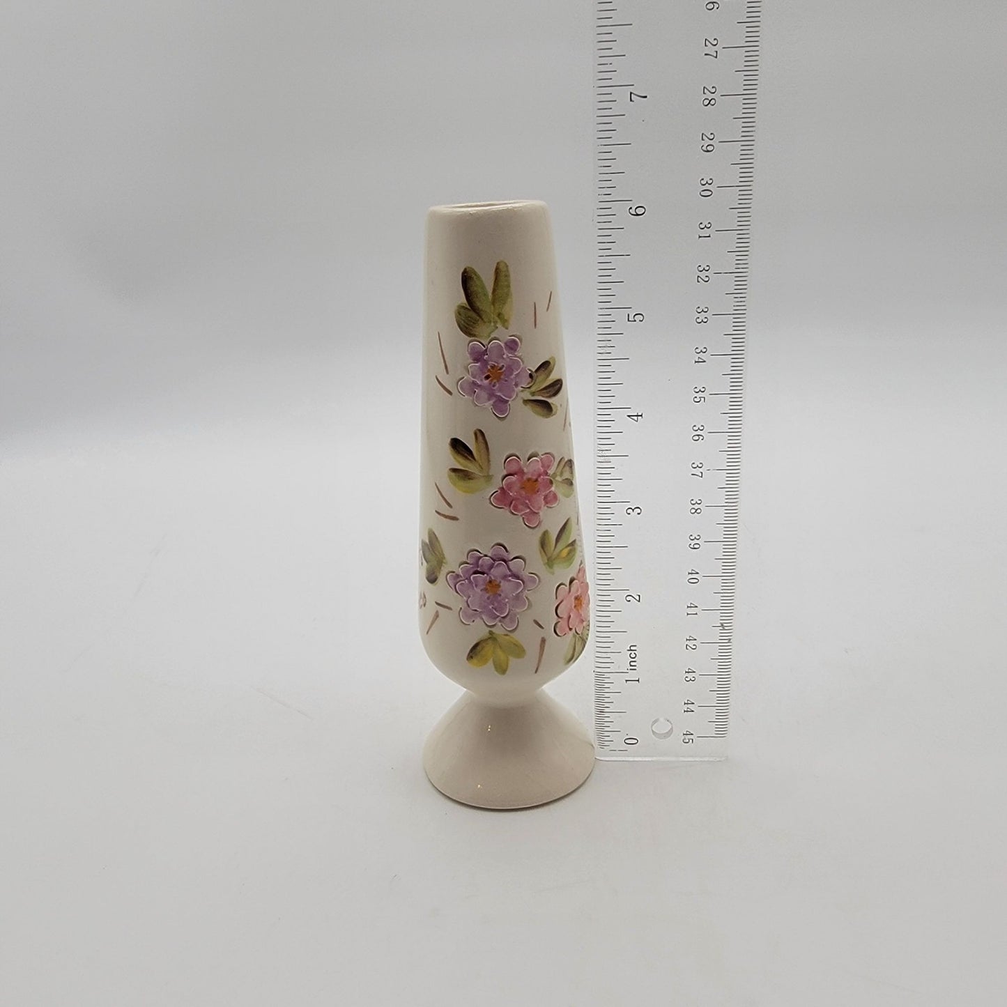 Vintage Sgraffito Flowers Signed Bud Vase