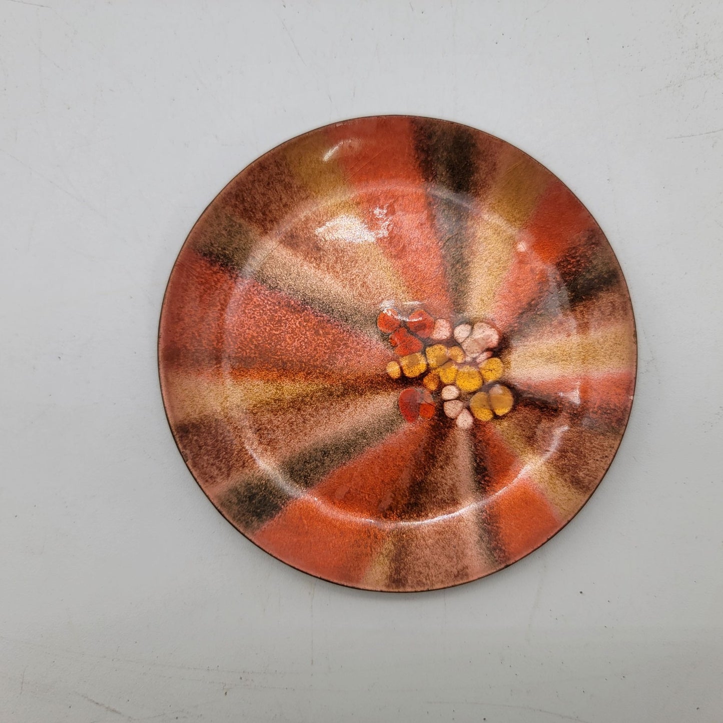 Vintage Hand-Painted Enamel Plate With Abstract Design