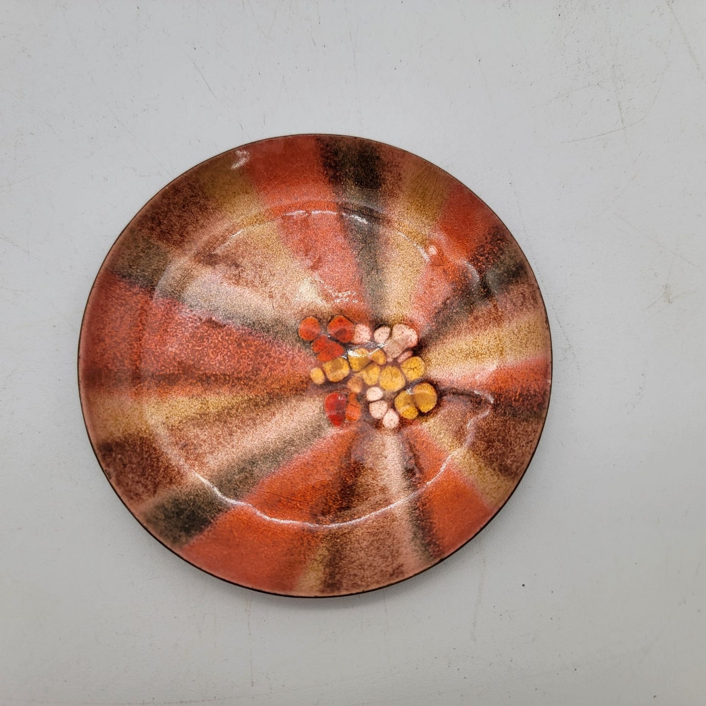 Vintage Hand-Painted Enamel Plate With Abstract Design