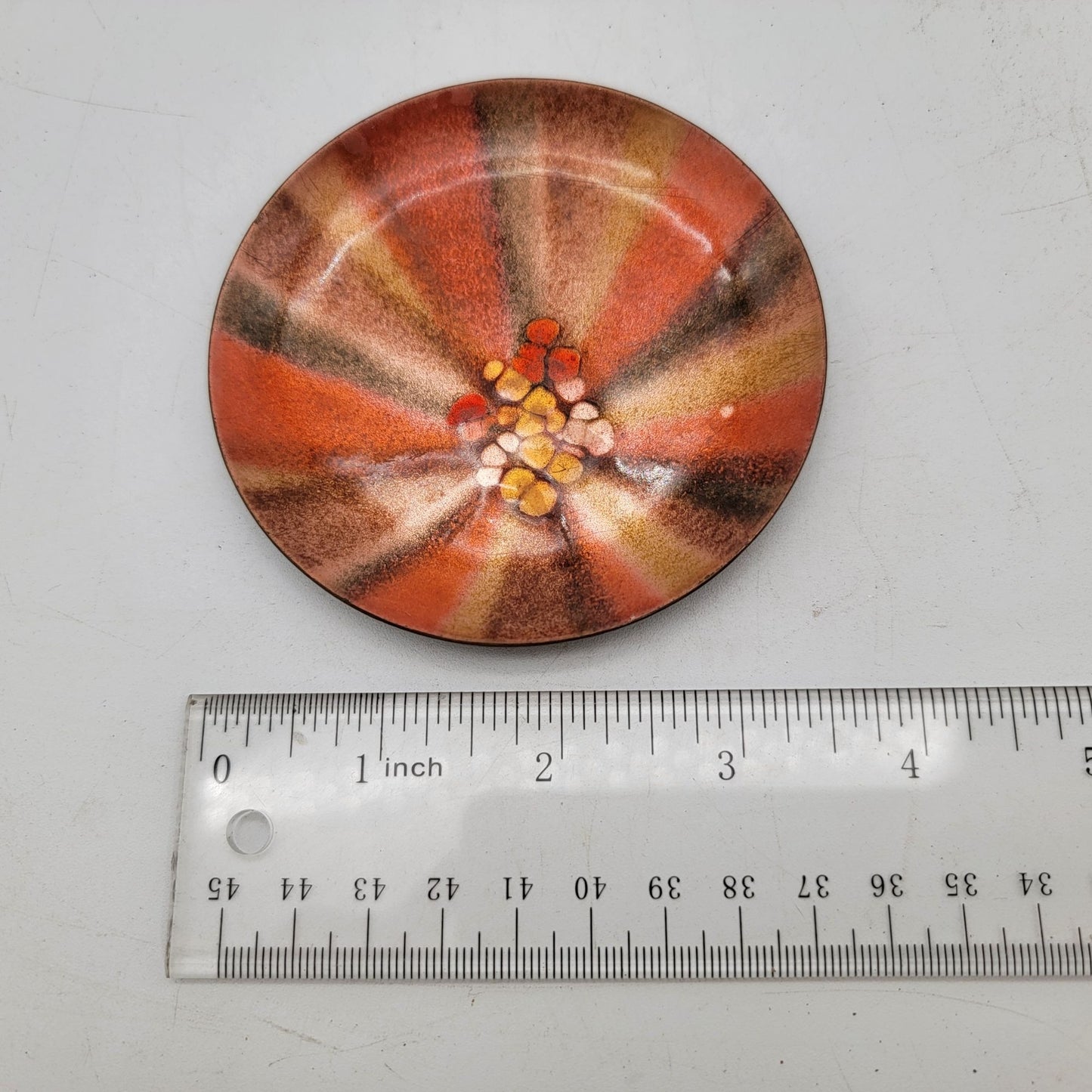 Vintage Hand-Painted Enamel Plate With Abstract Design