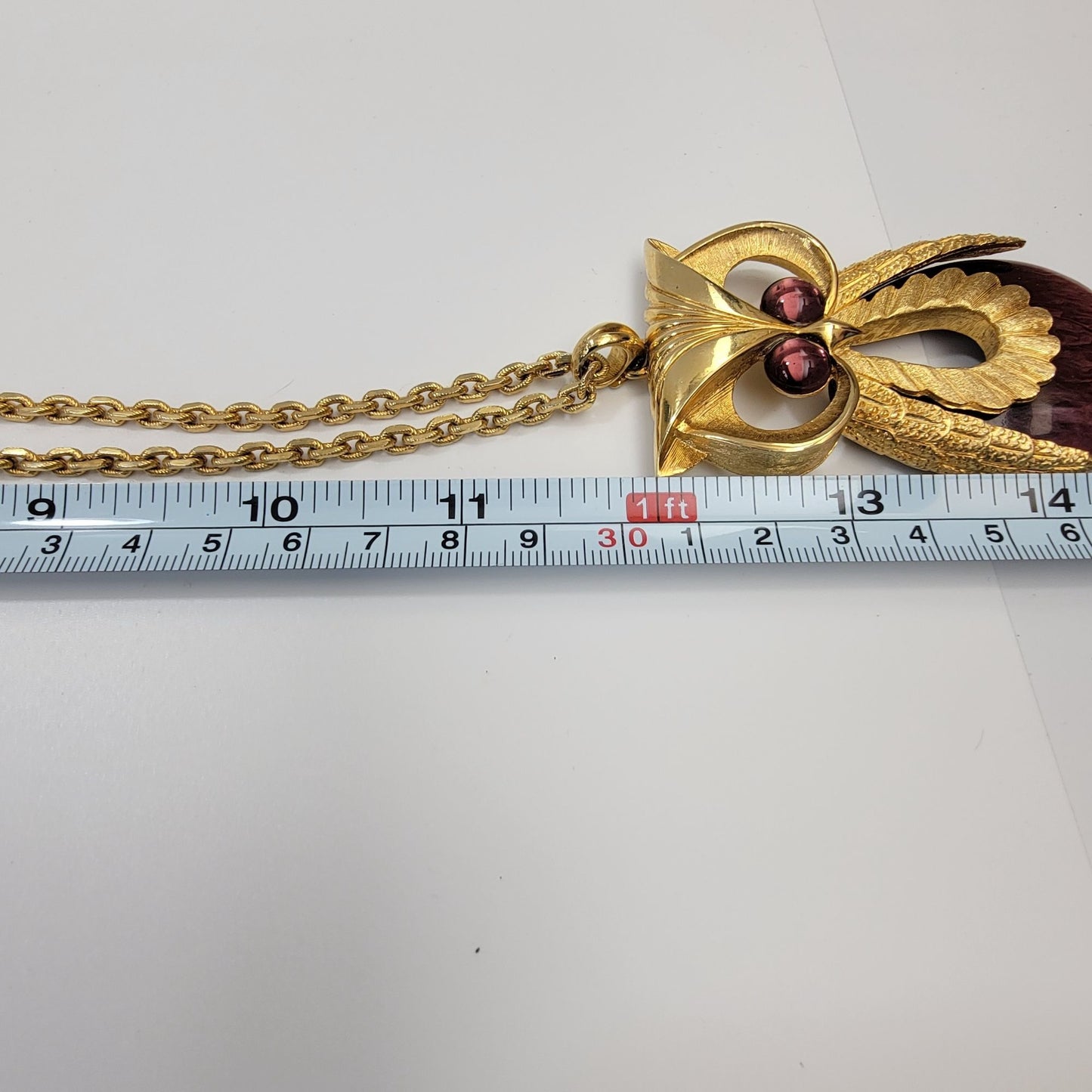 Vintage Purple Lucite Jelly-Belly Owl Pendant Necklace Purple