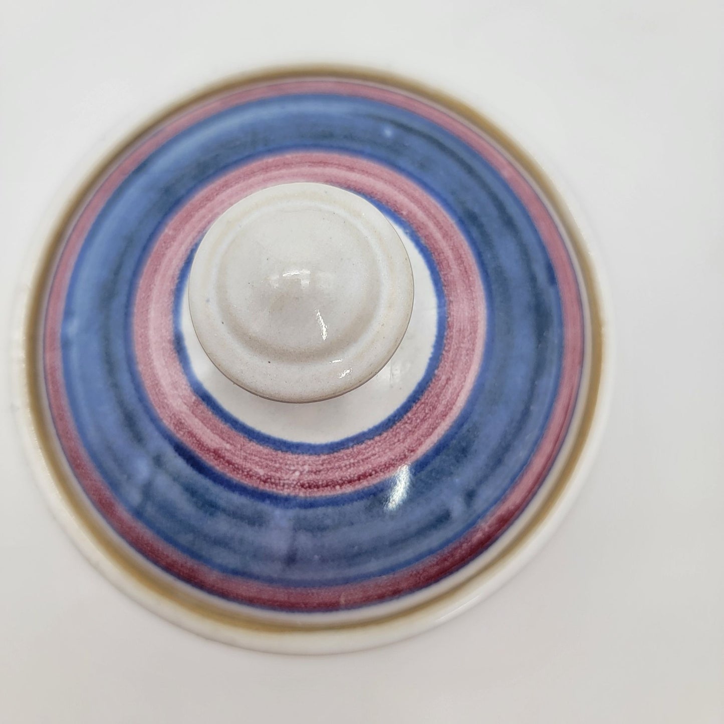 Handcrafted Pottery Lidded Jar With Floral & Striped Design
