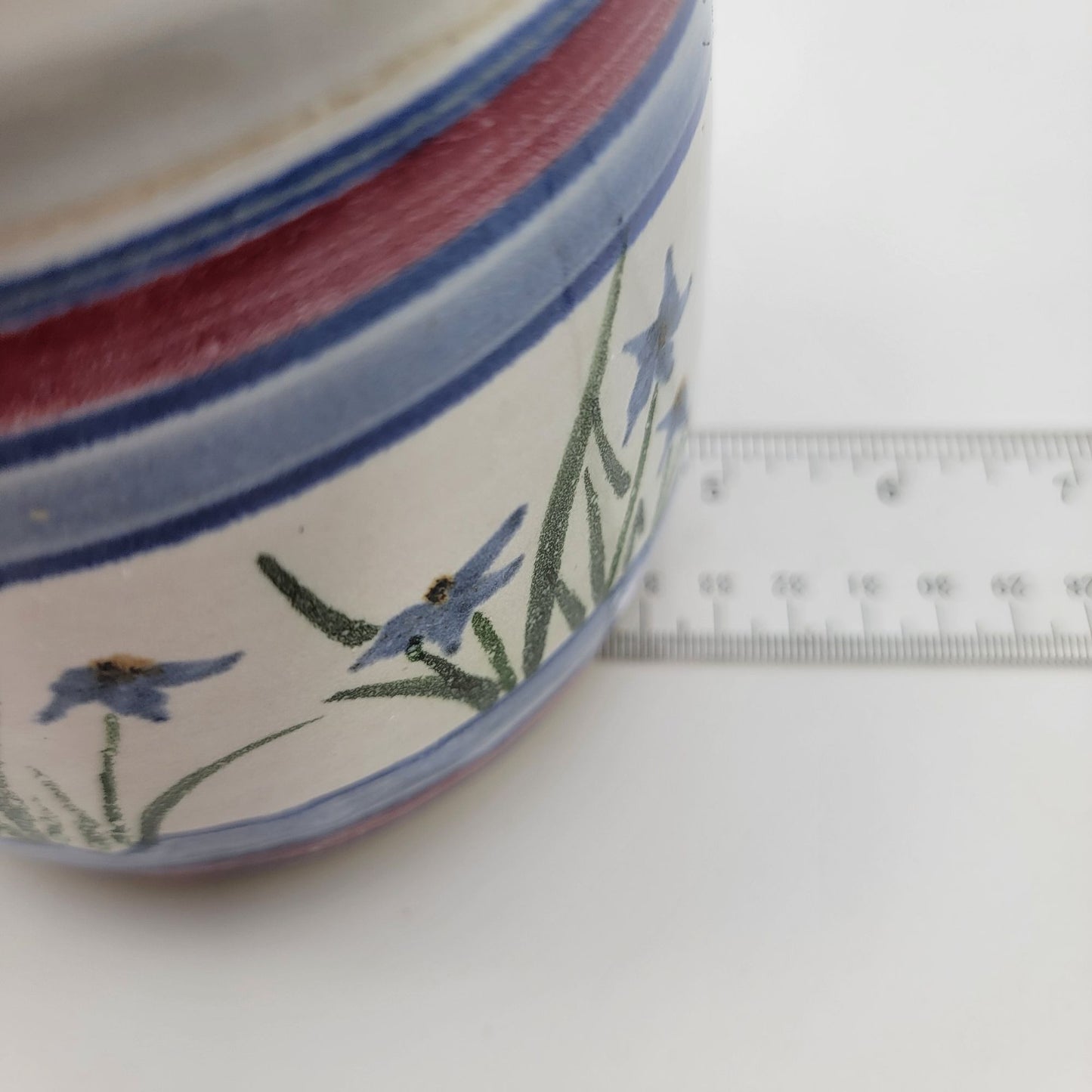 Handcrafted Pottery Lidded Jar With Floral & Striped Design