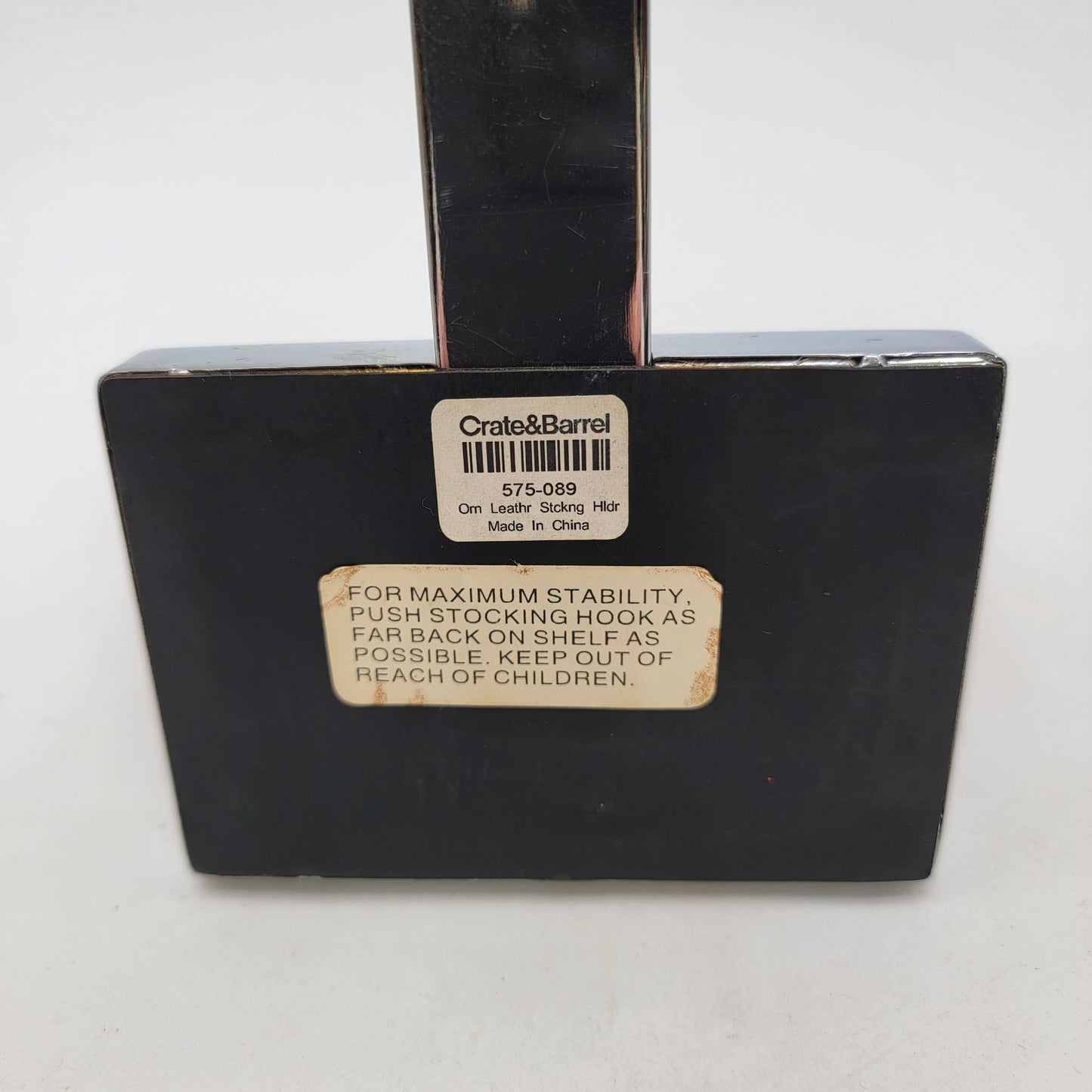 Crate & Barrel Red Leather Christmas Ornament Silver Tone Stocking Holder