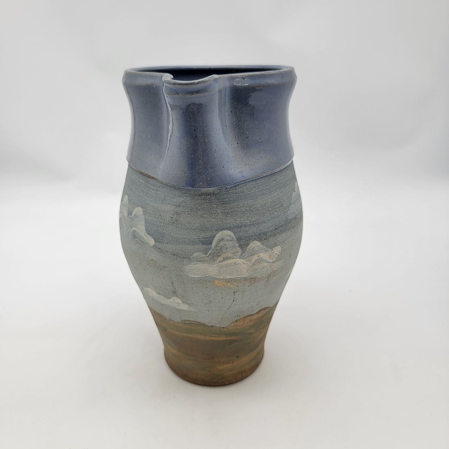 Vintage Handcrafted Pottery Pitcher With Scenic Landscape Design Signed G Tyson