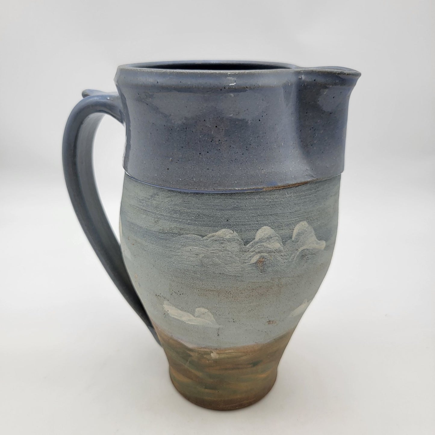 Vintage Handcrafted Pottery Pitcher With Scenic Landscape Design Signed G Tyson