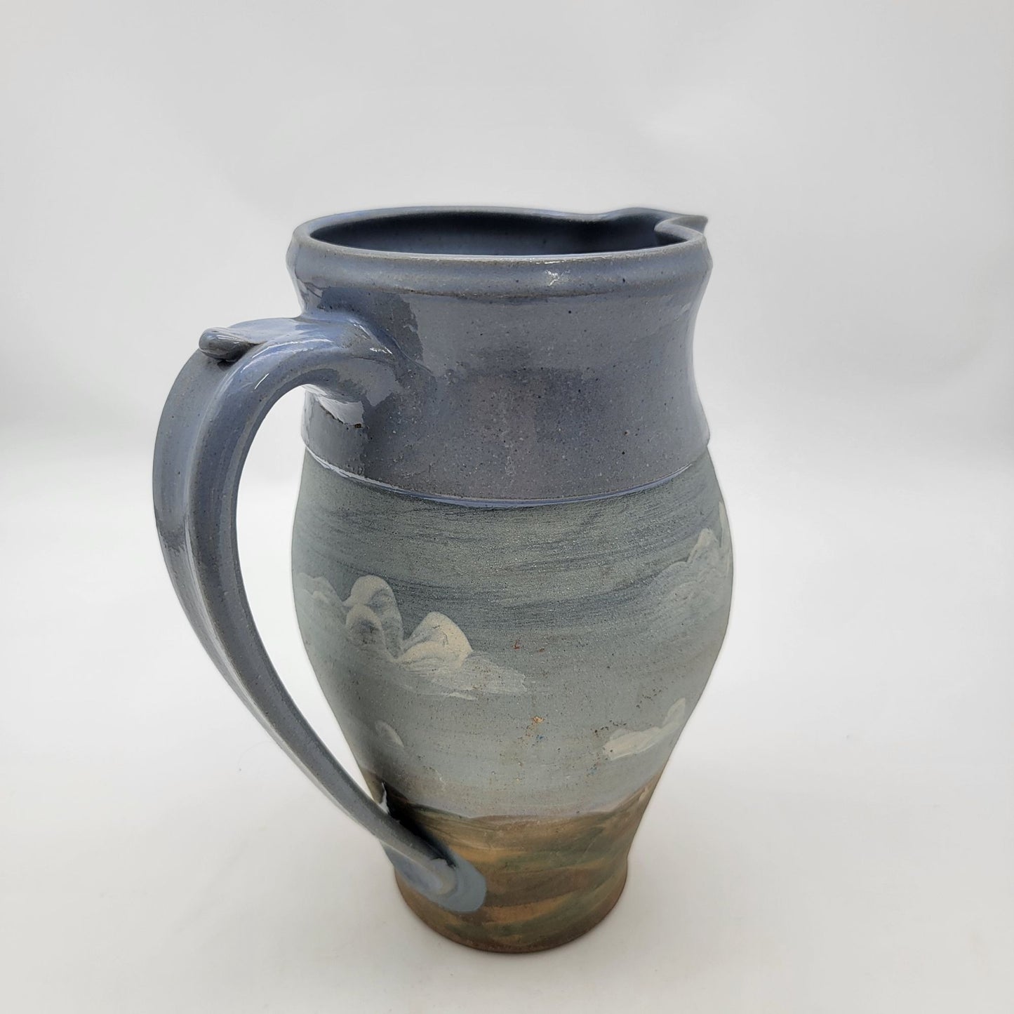 Vintage Handcrafted Pottery Pitcher With Scenic Landscape Design Signed G Tyson