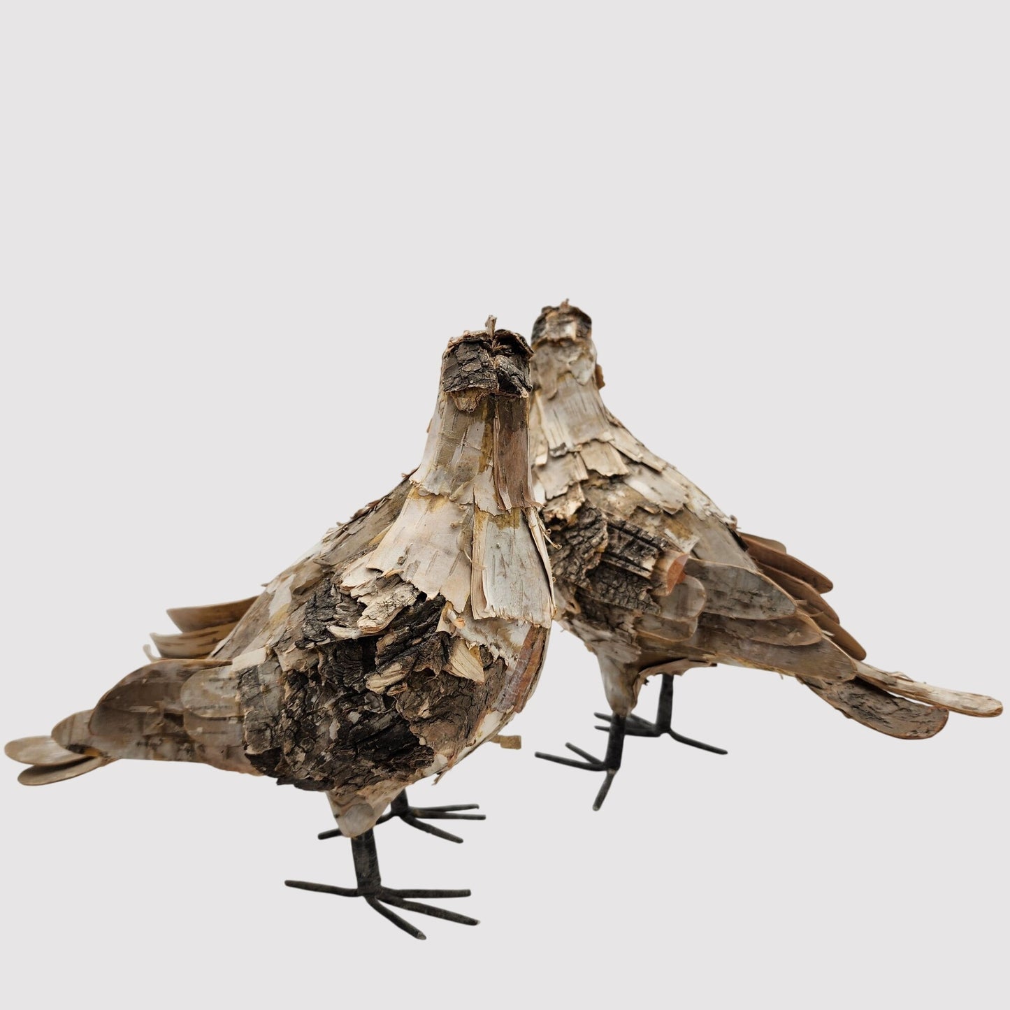 Handcrafted Birch Bark Bird Figures Set Of 2 Rustic Woodland Home Decor