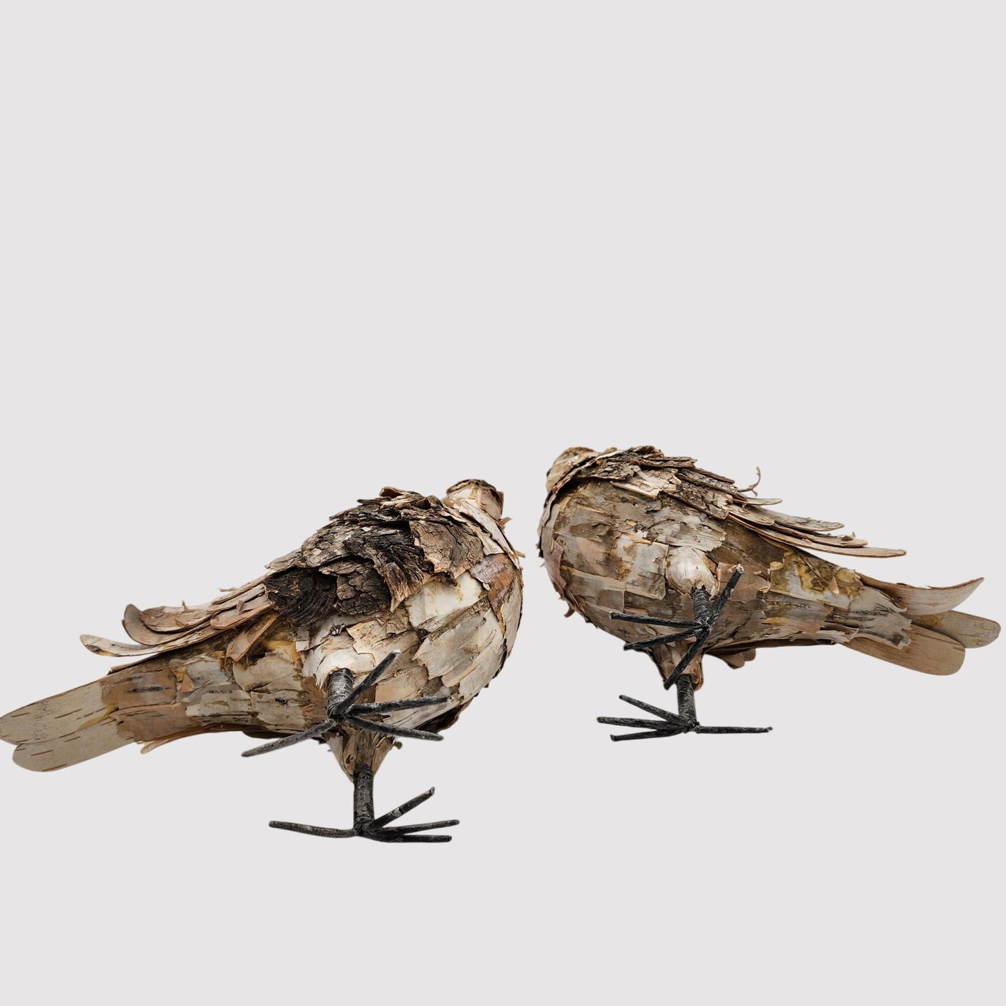 Handcrafted Birch Bark Bird Figures Set Of 2 Rustic Woodland Home Decor