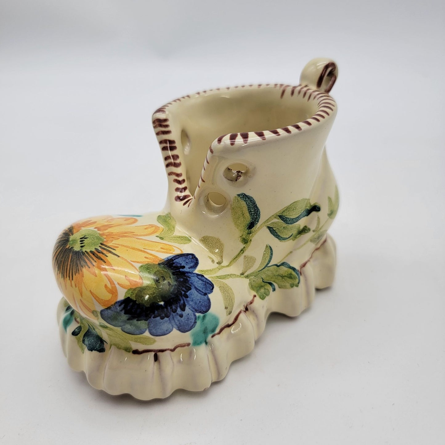 Vintage Italian Boot Planter Hand-Painted Floral Design