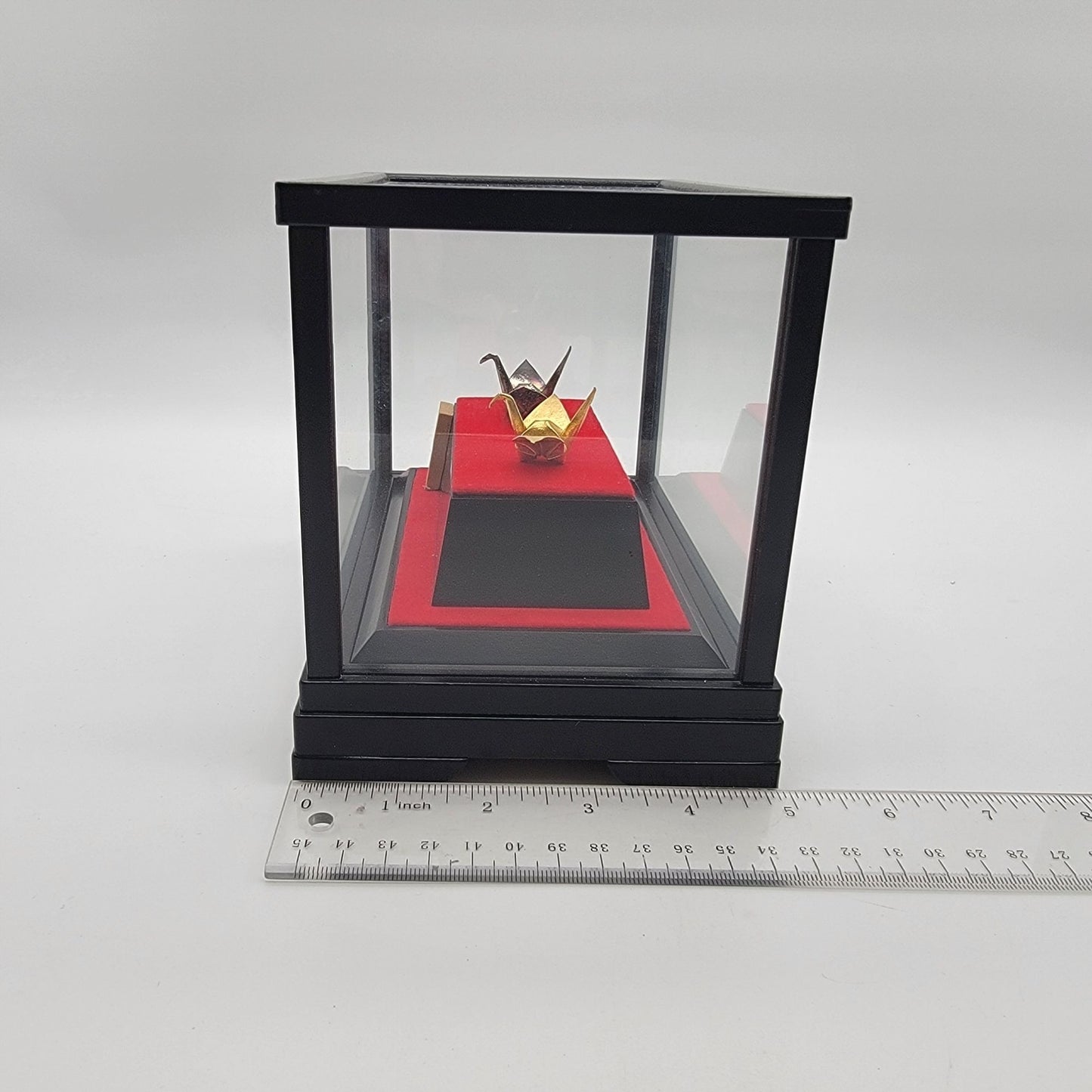 Japanese Gold & Silver Meoto Orizuru Origami Cranes in Showcase Display Box