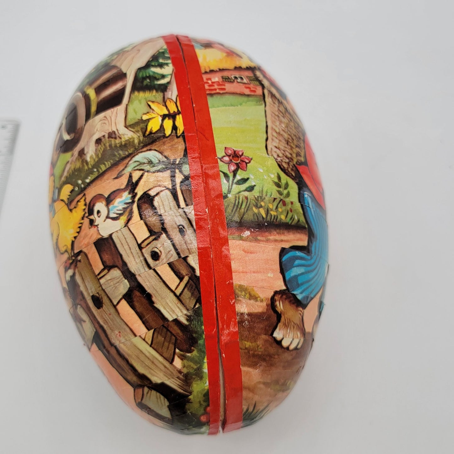 Vintage Paper Mache Easter Egg With Bunny & Chicks