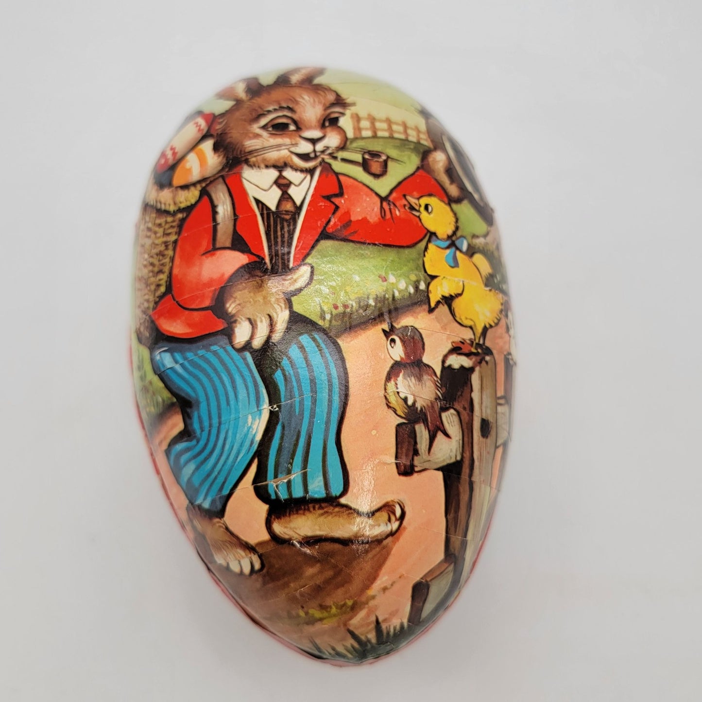 Vintage Paper Mache Easter Egg With Bunny & Chicks
