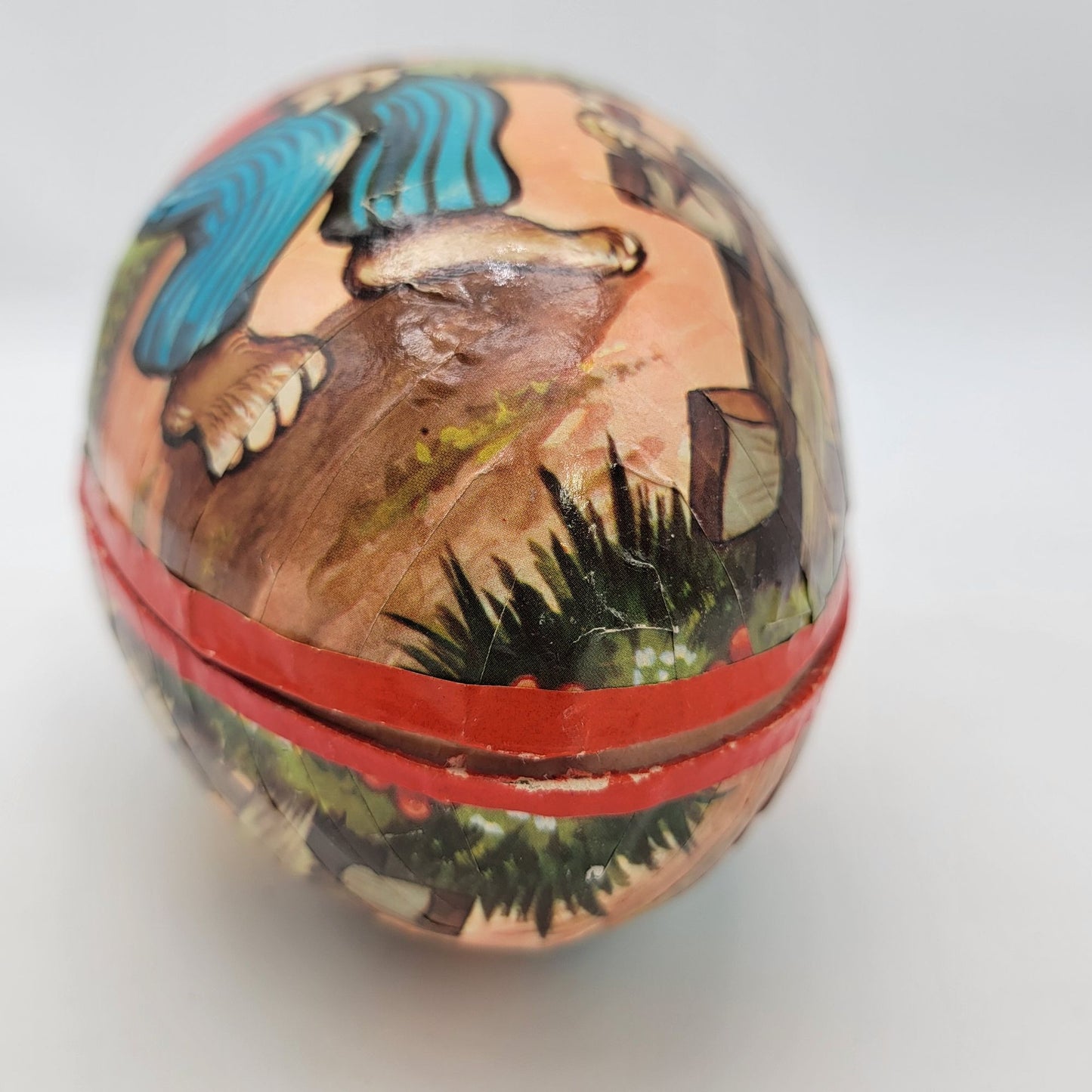 Vintage Paper Mache Easter Egg With Bunny & Chicks