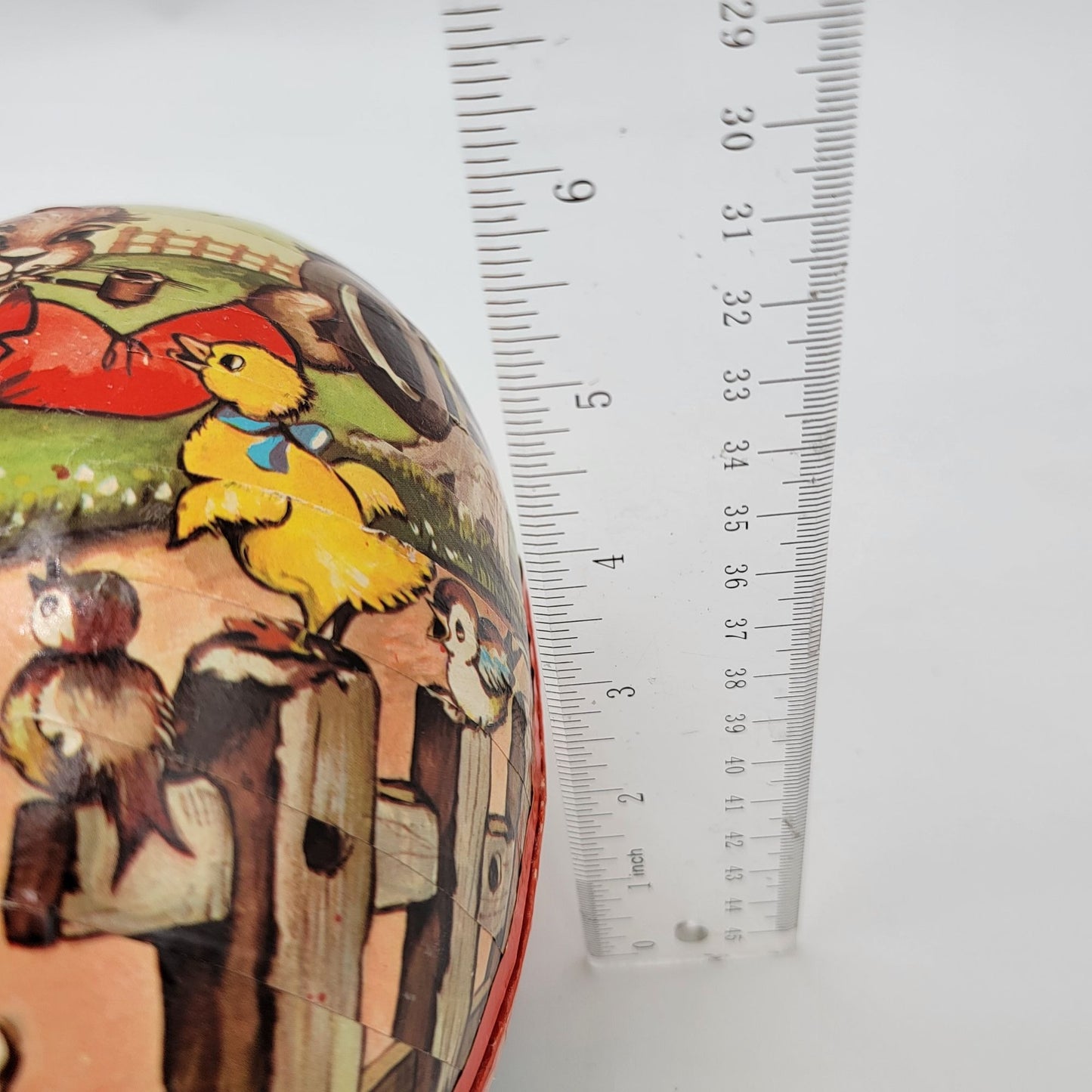 Vintage Paper Mache Easter Egg With Bunny & Chicks