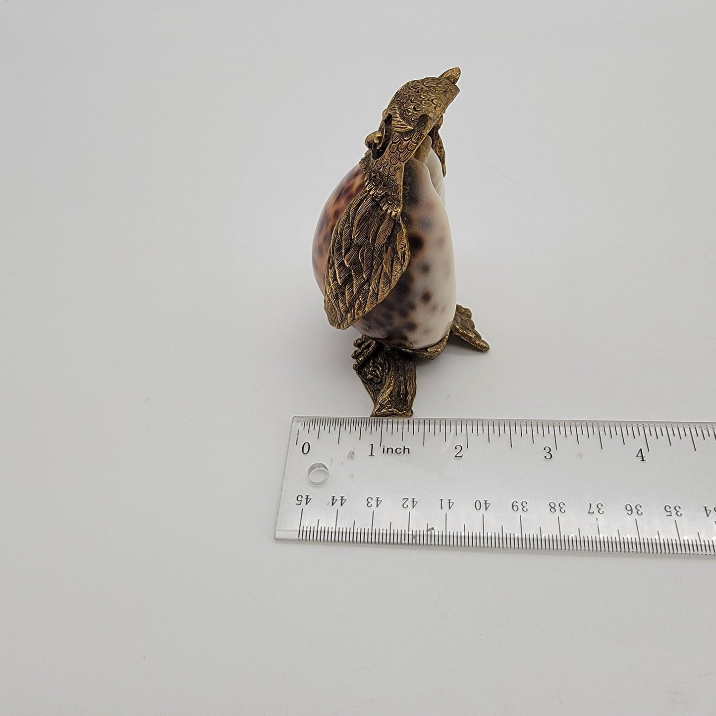 Mid-Century Brass & Cowrie Shell Owl Figurine