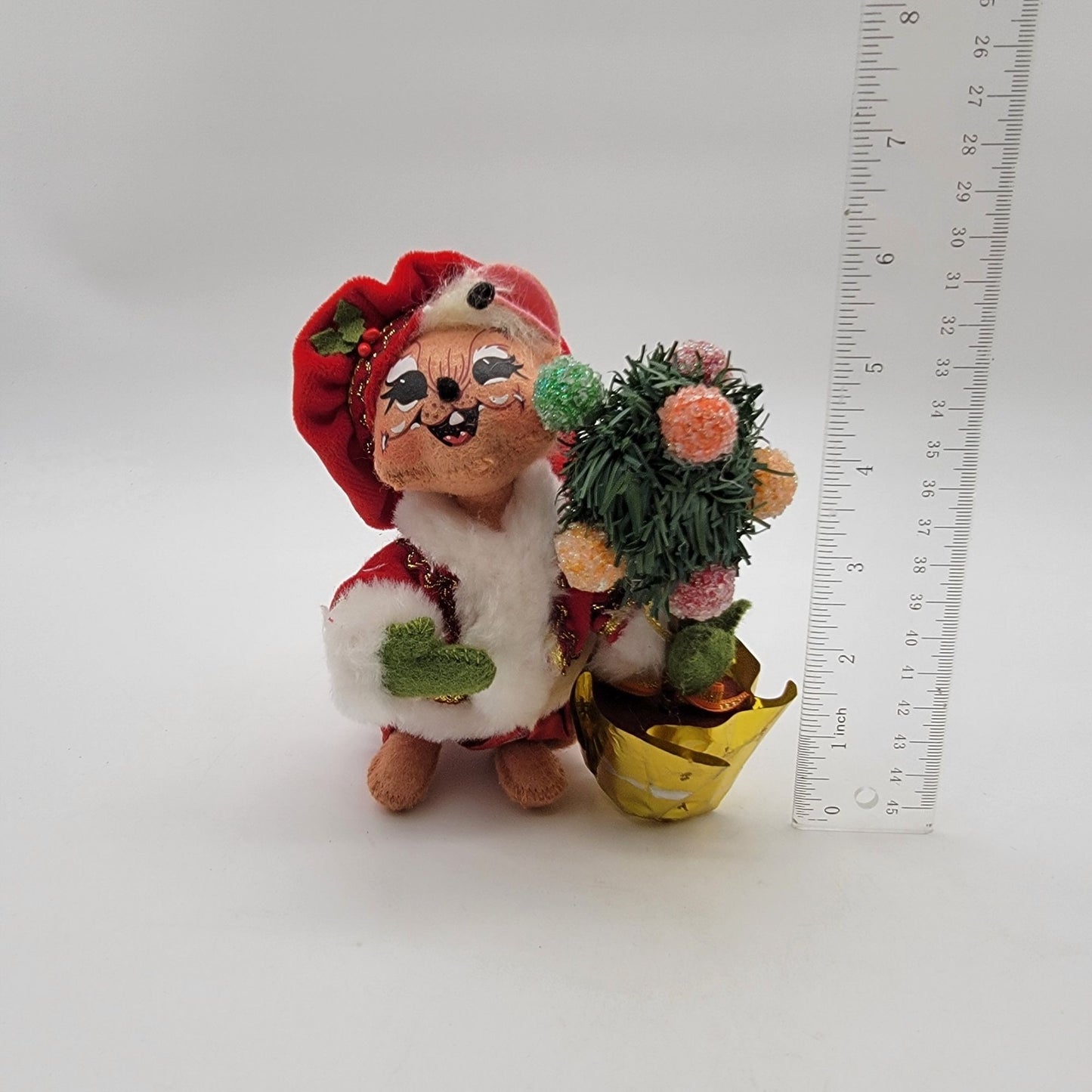 Vintage Annalee Christmas Mouse Doll Holding Festive Tree