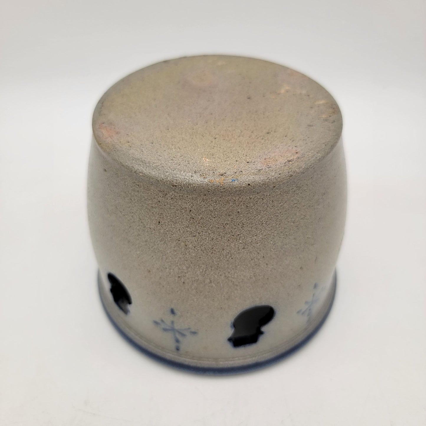 Vintage Rowe Pottery Round Candle Holder With Snowman and Snowflake Design