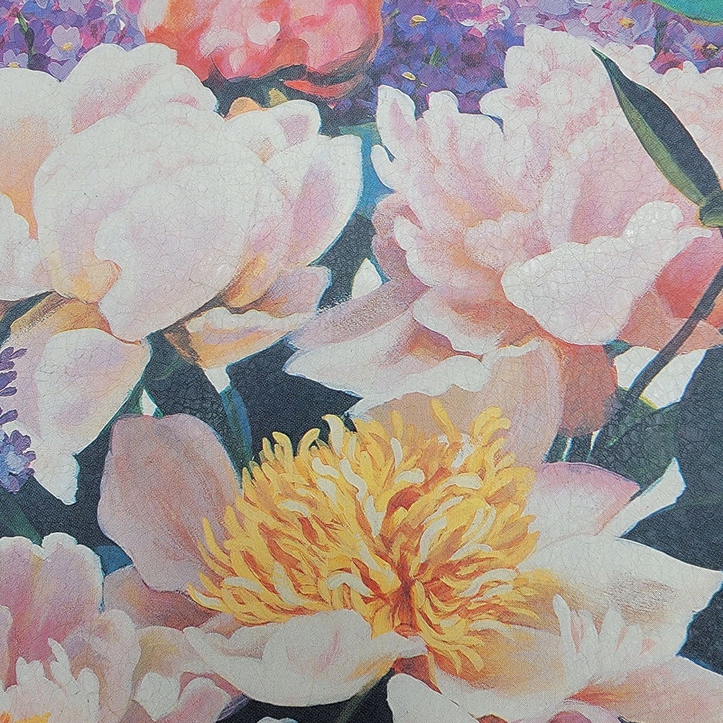 Vintage Julie Inman For Potpourri Designs Round Tin Tray With Peonies & Lilacs