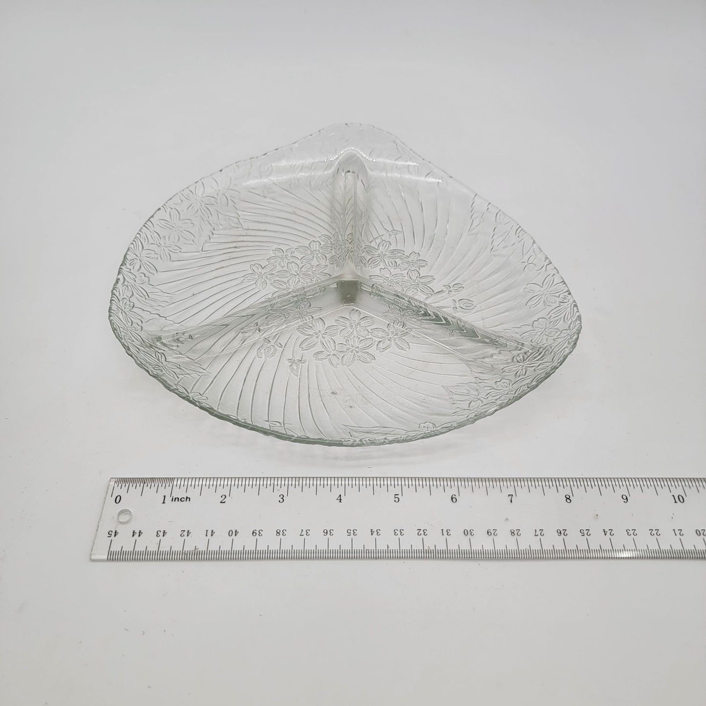 Vintage 1980 Grandeur Glass Divided Serving Dish With Floral Pattern
