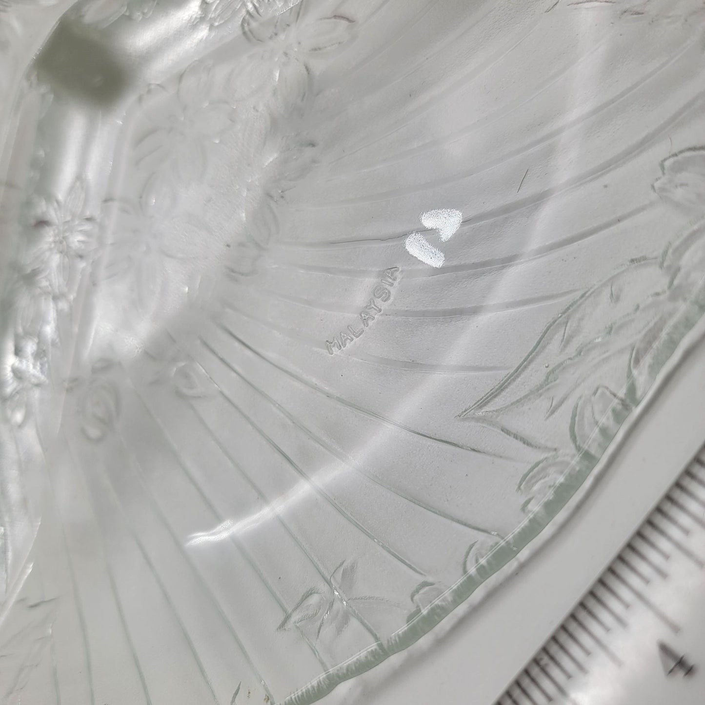 Vintage 1980 Grandeur Glass Divided Serving Dish With Floral Pattern