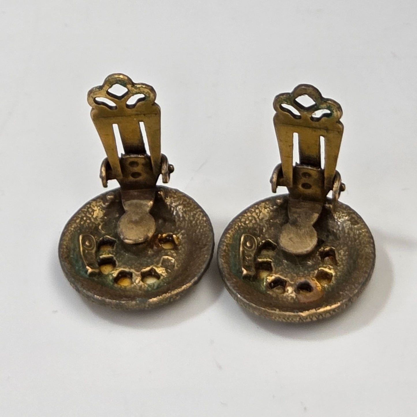 Vintage Mother of Pearl Clock Face Clip-On Earrings Signed ART