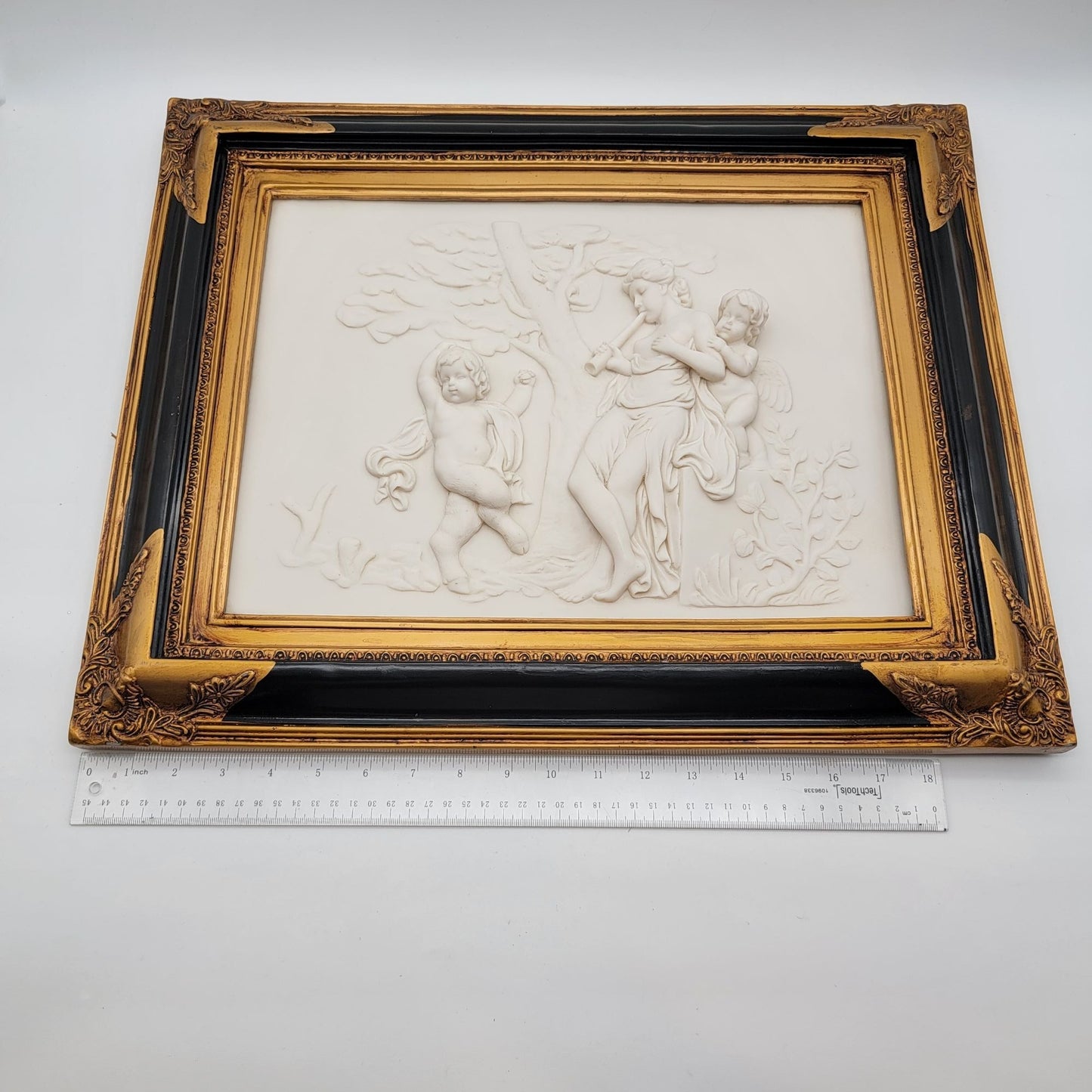 Antique Alabaster BAS Relief Art of Nymph and Putti Neoclassical Art Plaque