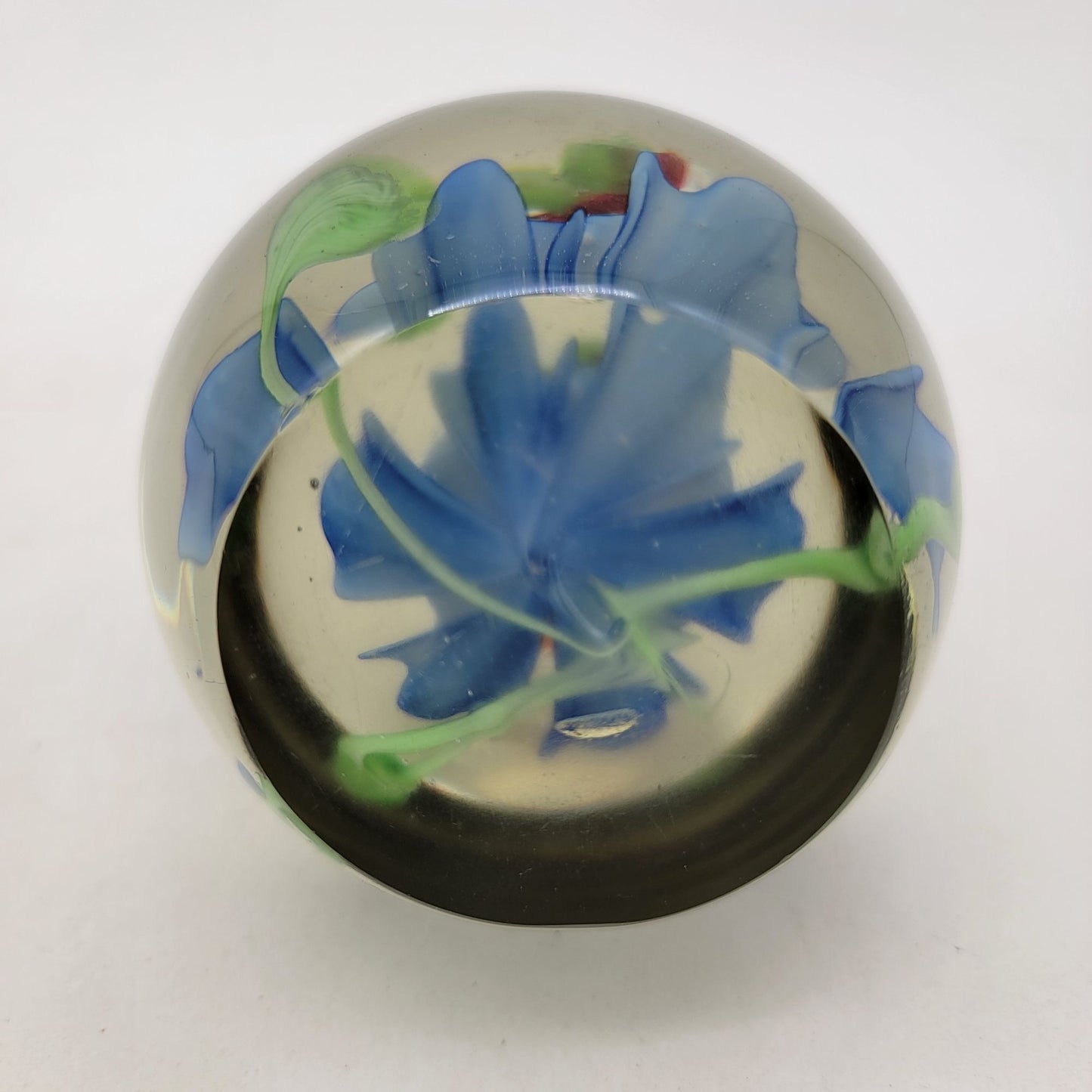 Vintage Butterflies On Blue Flower Art Glass Paperweight