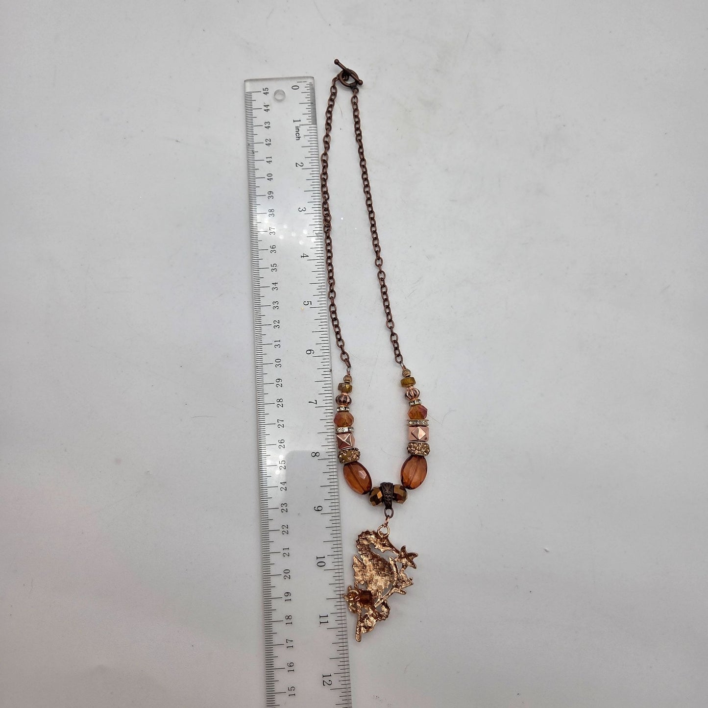 OOAK Handmade Copper-Toned Enameled Seahorse Pendant Necklace