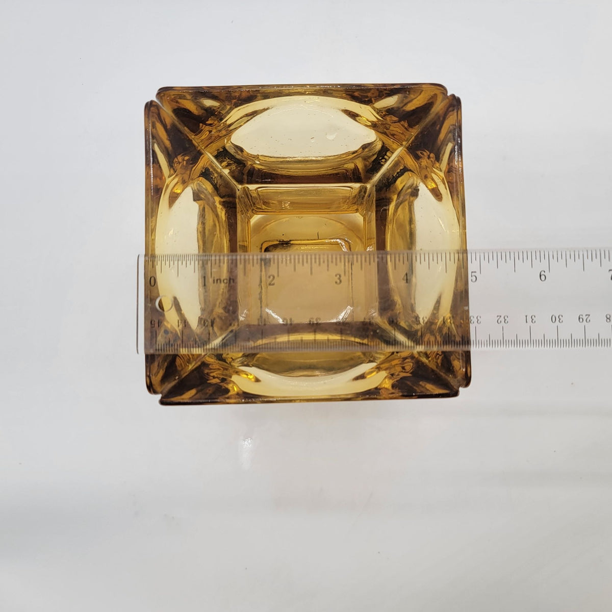 1970s Upcycled Amber Glass Ashtray Cube Vase Candle Holder