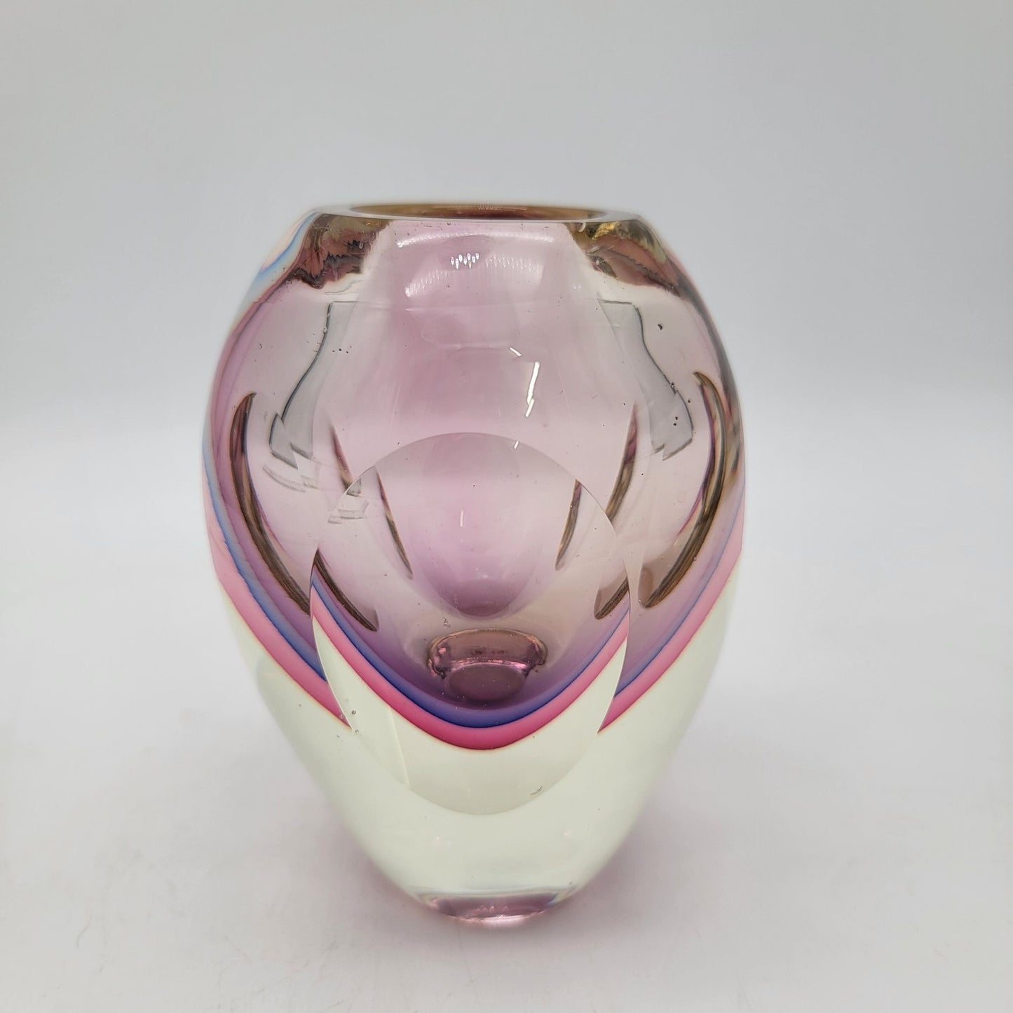 Flavio Poli Sommerso Murano Faceted Glass Vase Pink & Clear Mid-Century Modern