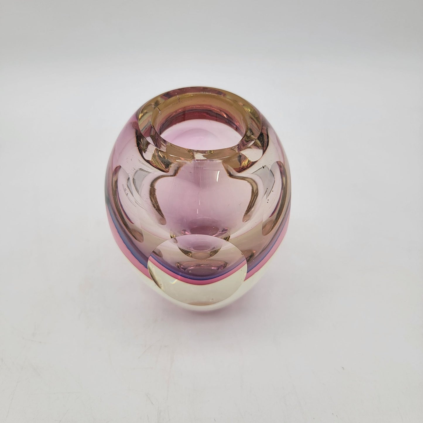 Flavio Poli Sommerso Murano Faceted Glass Vase Pink & Clear Mid-Century Modern