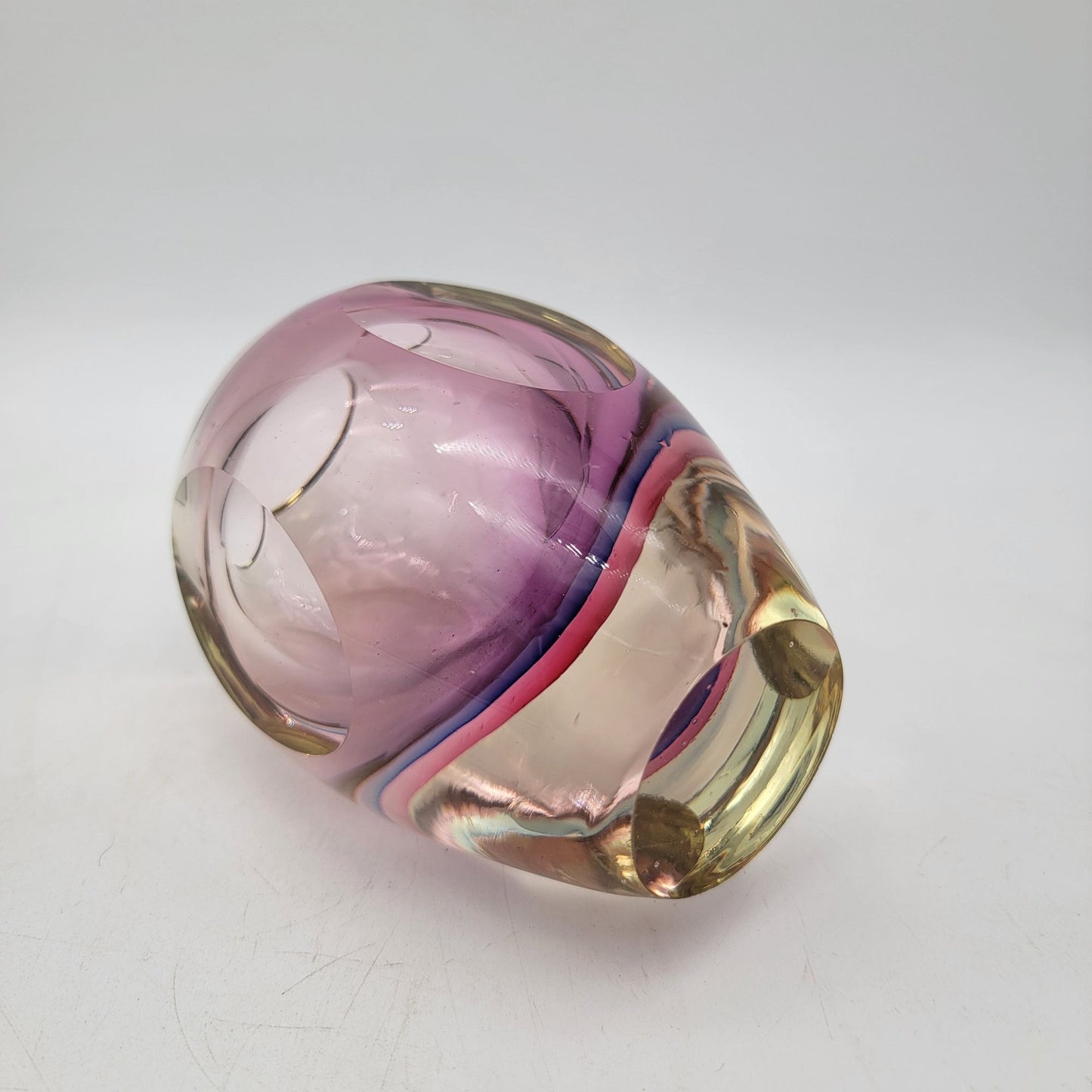 Flavio Poli Sommerso Murano Faceted Glass Vase Pink & Clear Mid-Century Modern